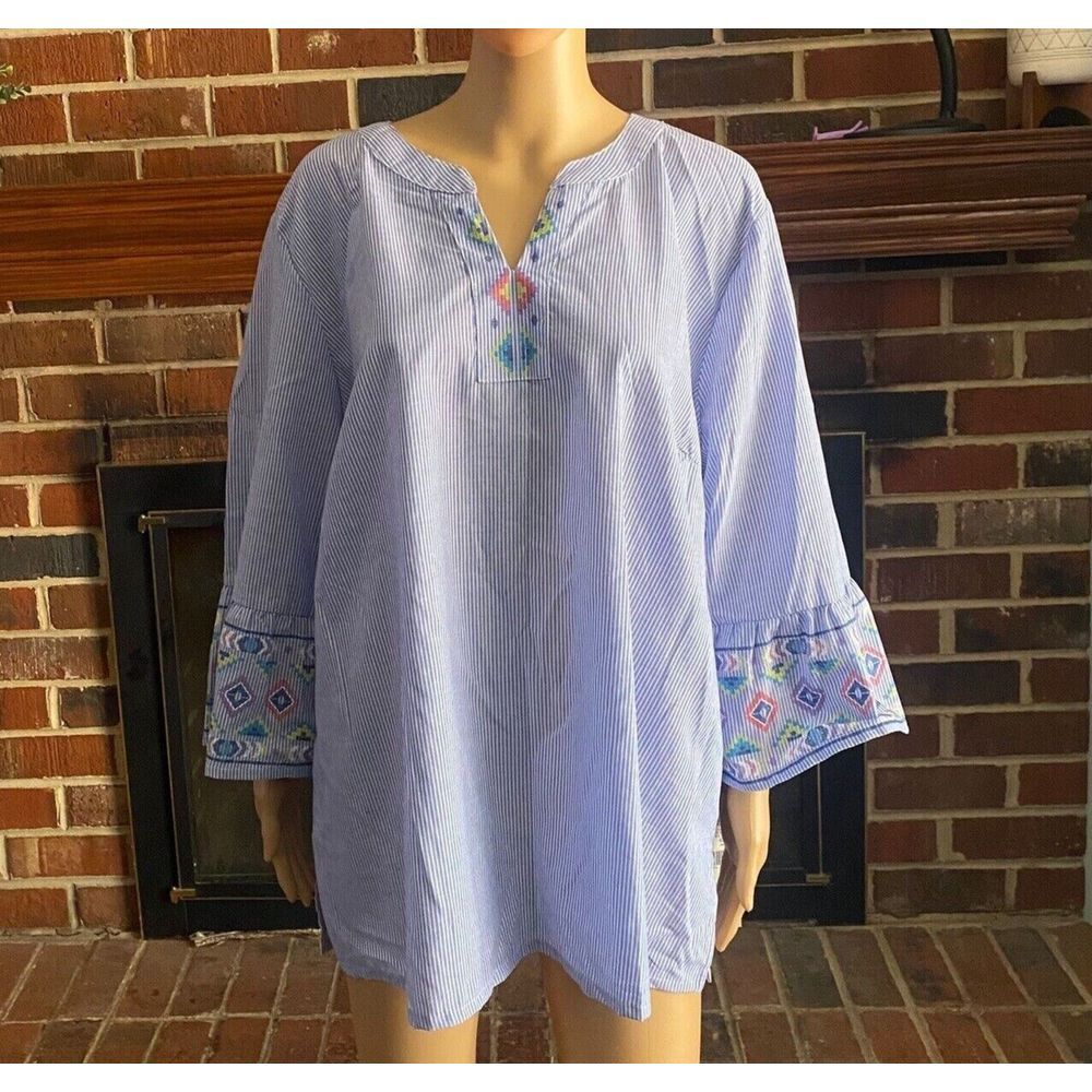 Alfred Dunner Women's Plus Size Striped Flare Sleeve Shirt top Size 2X New - Picture 9 of 14